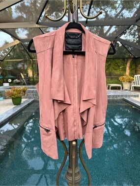 Buffalo David Bitton Pink Faux Suede Vest - M - Slouch Lapel  Fall Rodeo Cowgirl